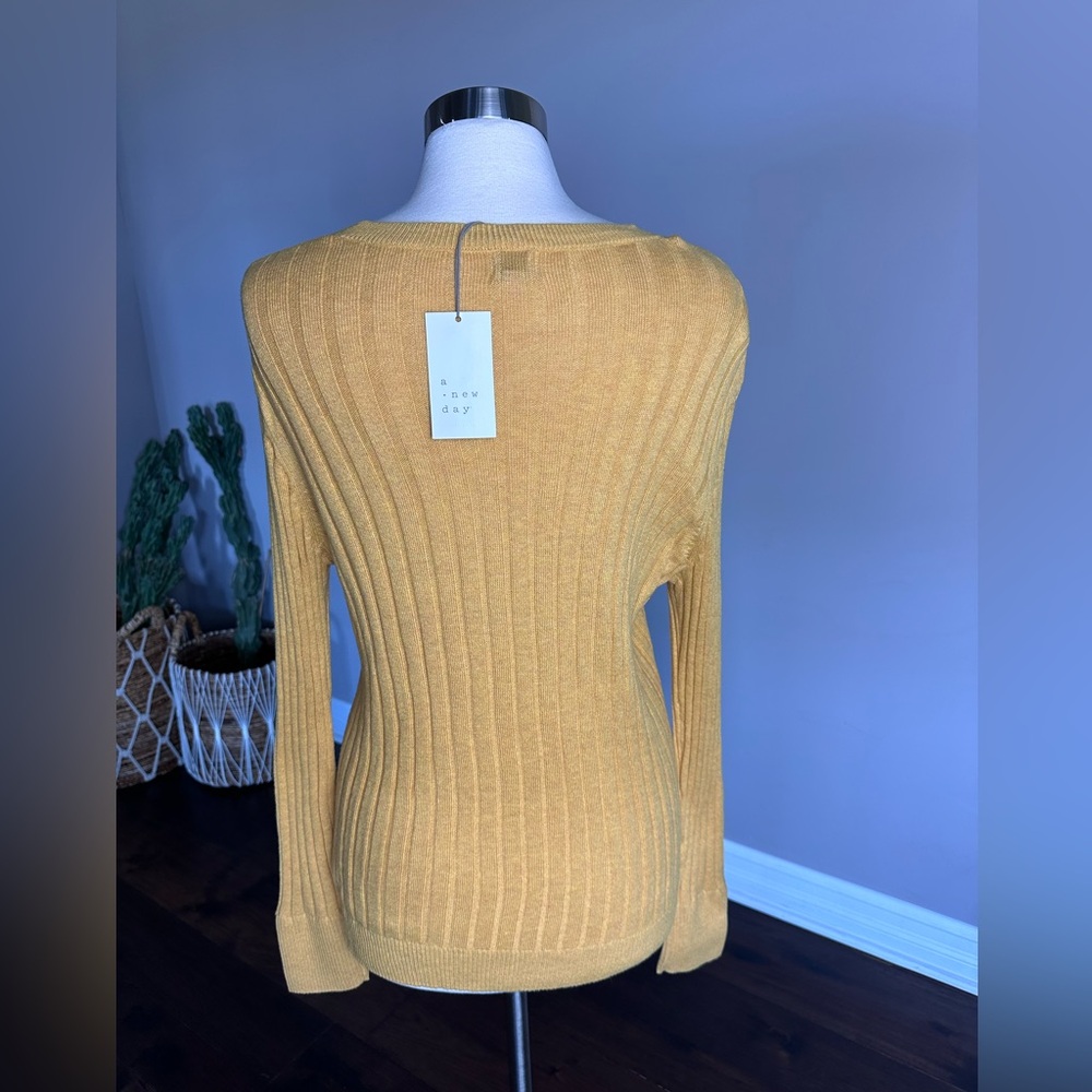 A New Day Cotton Ribbed Crewneck Scoopneck Light Sweater Goldenrod Womens XL - Picture 3 of 8